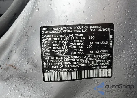 2021 Volkswagen Atlas Cross Sport Se from USA, damaged, VIN 1V2ME2CA4MC231070